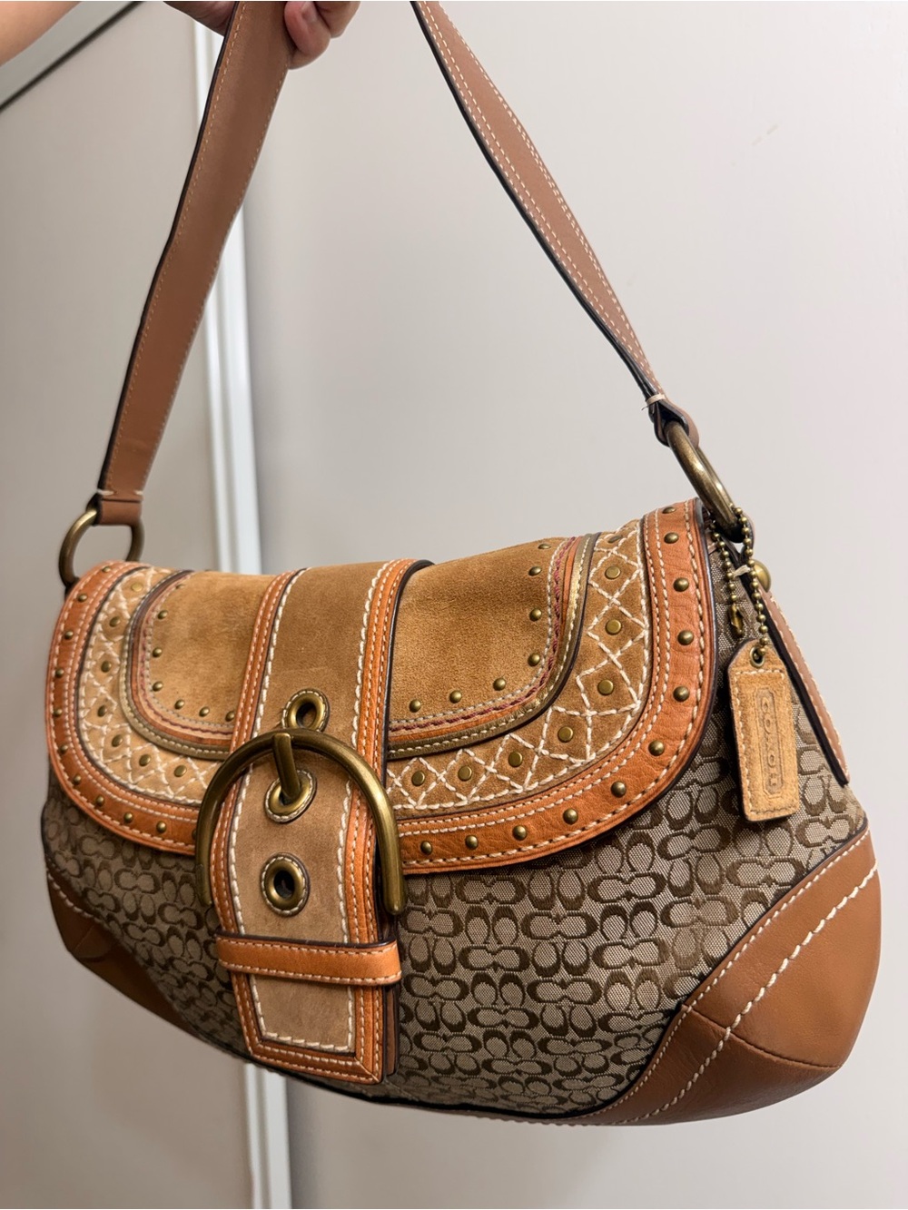 Coach Soho Studded Signature Flap Hobo F11517